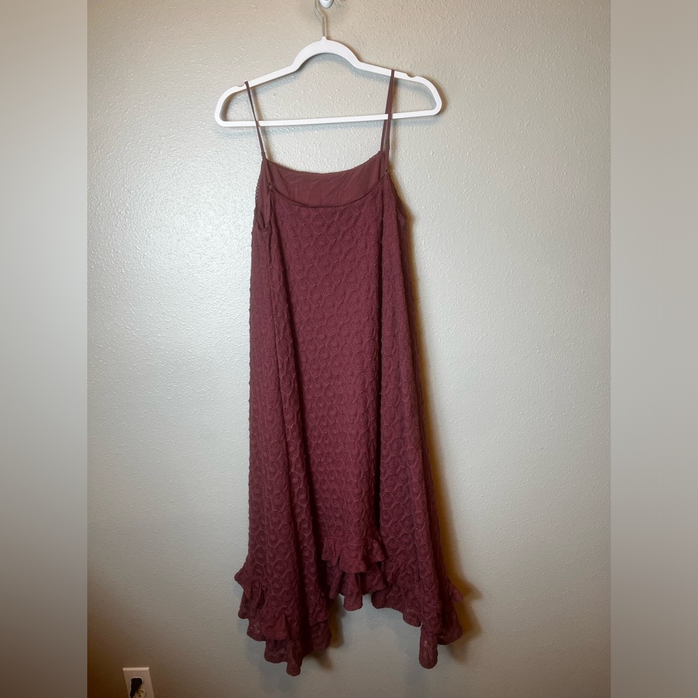 Anthropologie Crochet Ruffle Hem MIDI Dress Mauve Purple Summer Size M - Picture 3 of 7